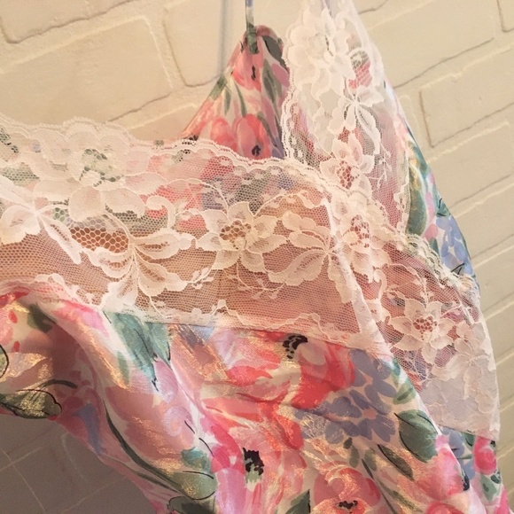 Vintage Cami Satin Silky Lace Floral print Shimmery Babydoll Fairy M - Picture 2 of 13
